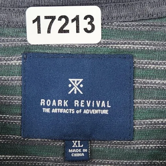 Roark Shirt Mens XL Green Gray Striped Revival Pocket Crewneck Short Sleeve Tee - Picture 8 of 11